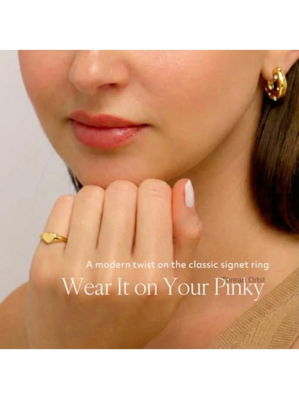 Stackable Dainty Oval Heart Signet Ring - 18K Gold Plated Stainless Steel